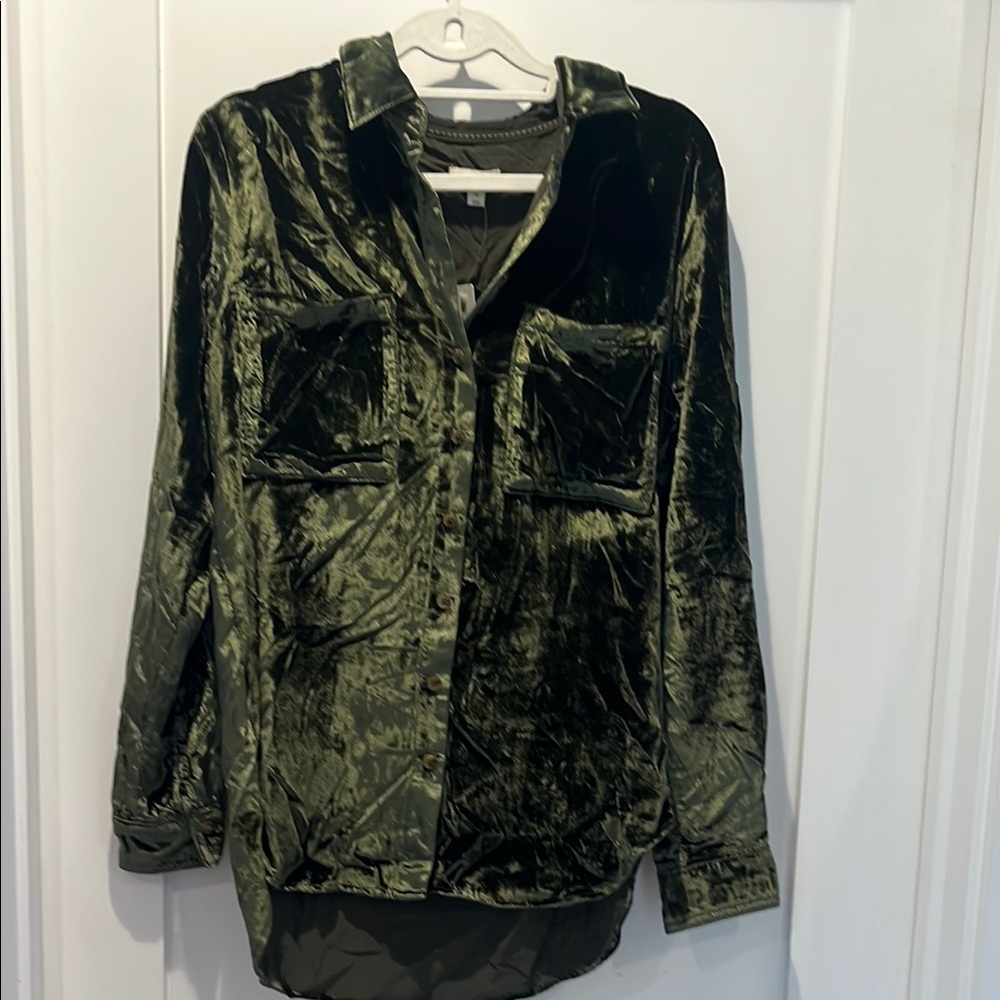 Pilcro Velvet Shirt in Deep Green